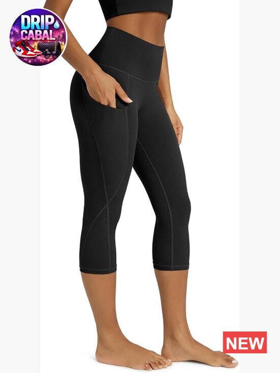Pants - High Waisted Yoga Capris with Pockets, Tummy Control Non See Through Workout